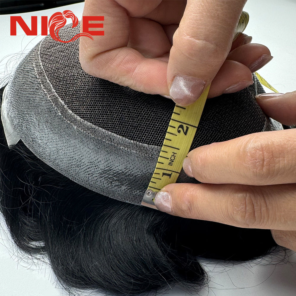 Transparent Clear Circle PU Replacement Hand Work Natural Human Hair Silk Top Base Hairpiece