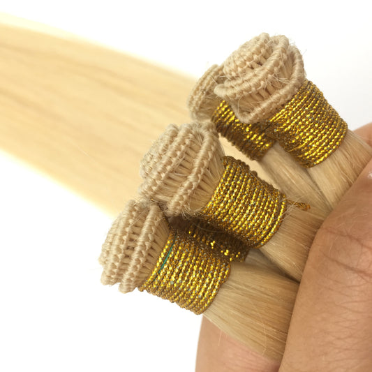 Hand Tied Weft Human Hair Weft Remy cut point hand tied hair extension Beaded Weft And Thick 100% Remy Human Hair