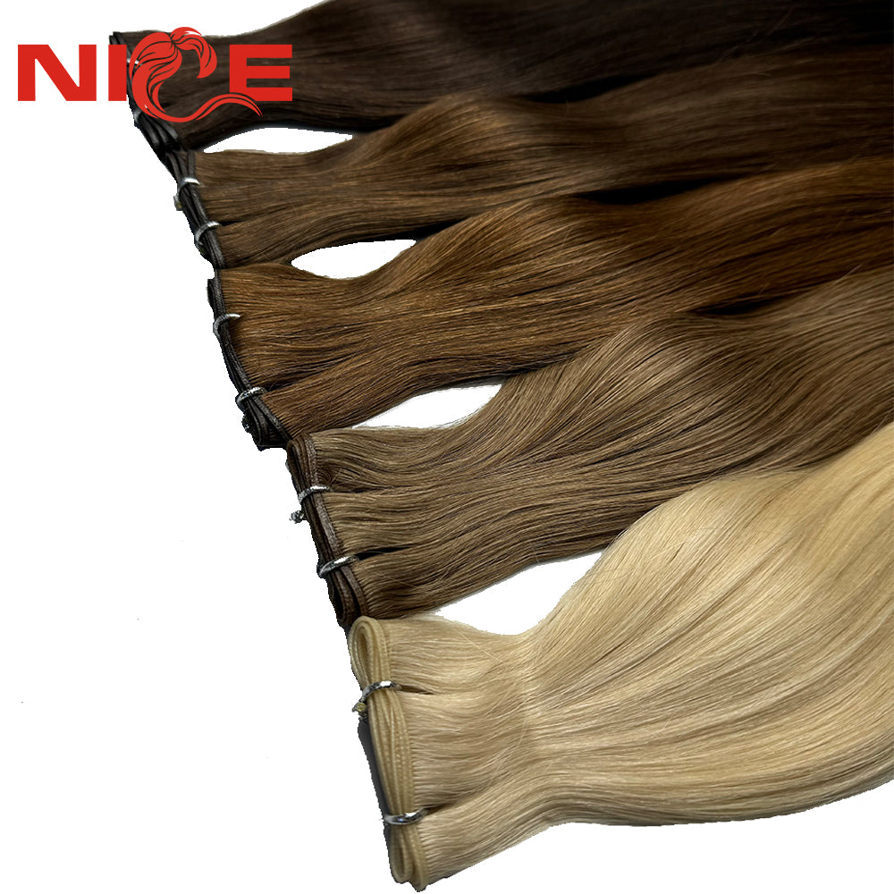 Invisible Genius Weft Russian Real Human Hand Tied Weft Hair 100% Unprocessed Cuticle Aligned Genius Weft Extension