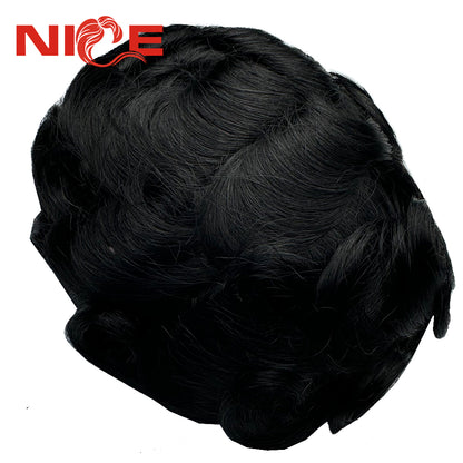 Transparent Clear Circle PU Replacement Hand Work Natural Human Hair Silk Top Base Hairpiece
