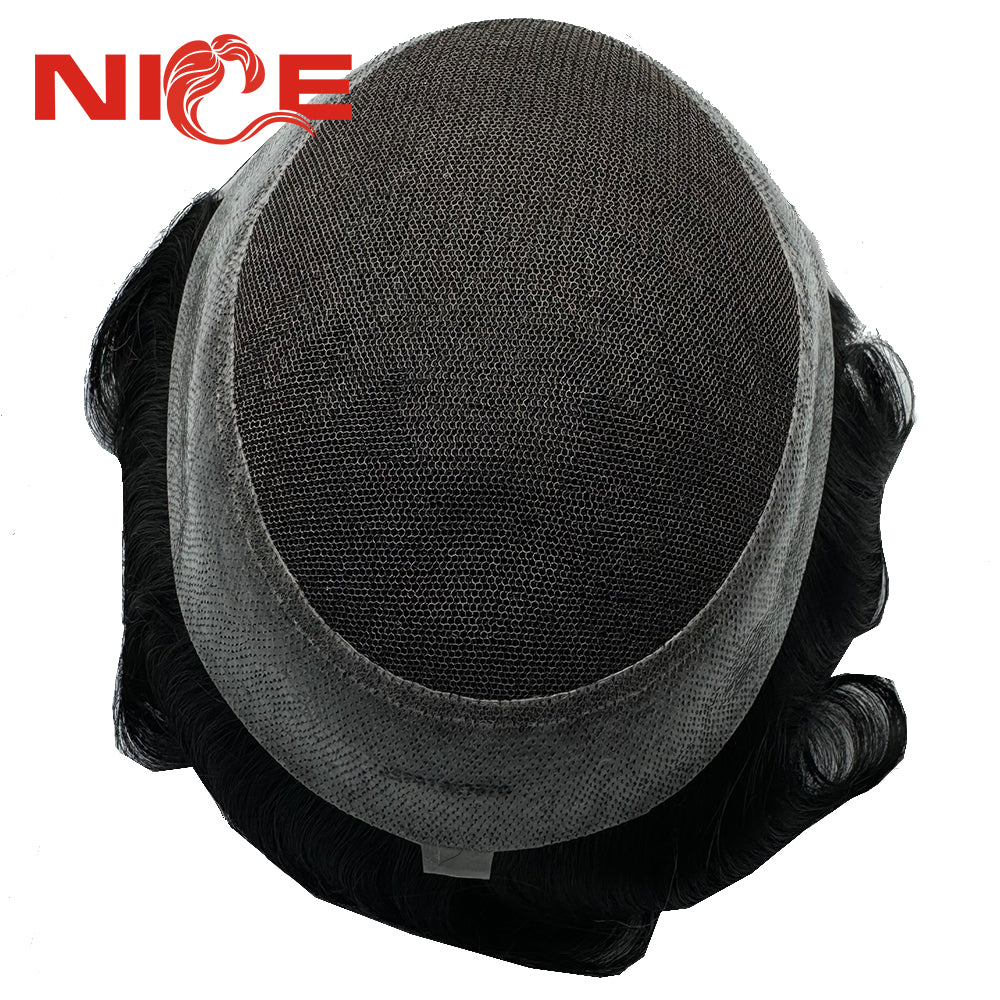 Transparent Clear Circle PU Replacement Hand Work Natural Human Hair Silk Top Base Hairpiece