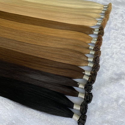 Flat tip hair extenison factory supplier free sample natural human european hair bundle hair weft extensions